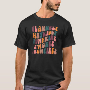 Camiseta Flanelas Retrô Fogueiras de Feno Abóboras S'mores