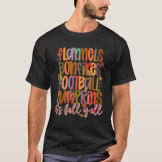 Camiseta Flannels Bonfire Futebol Pumpkins Fall Y al