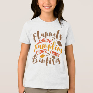 Camiseta Flannels Hay Rides Pumpkins Cider Deixa Bonfire