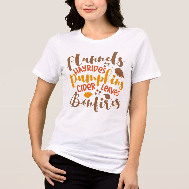 Camiseta Flannels Hay Rides Pumpkins Cider Deixa Bonfire (Frente)