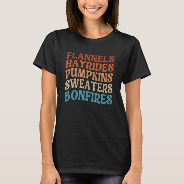 Camiseta Flannels Hayrides Pumpkins Sweater Bonfire (Frente)