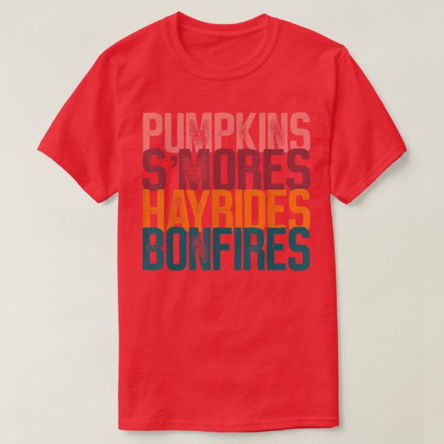 Camiseta Flannels Pumpkins Hayrides Smores e Bonfire Cute (Frente do Design)