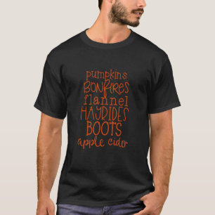 Camiseta Flannels Pumpkins Hayrides S'mores E Bonfire Fa
