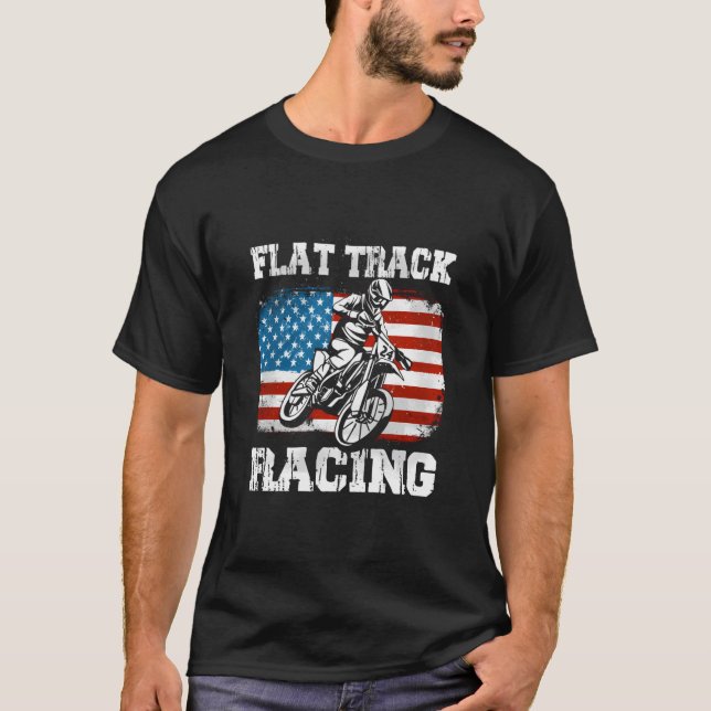 Camiseta Flat Track Motorcycle Racing American Flag Speedwa (Frente)
