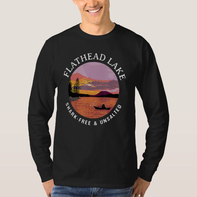 Camiseta Flathead Lake Shark Free e Unsalted Kayaking Say (Frente)