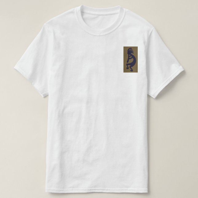 Camiseta Flauta tocando Kokopelli Figura: Preto em verde (Frente do Design)