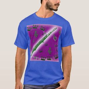 Camiseta Flauta verde escura contra fundo roxo profundo