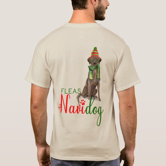 Camiseta Fleas Navidog Chocolate Lab Engraçado Cão de Natal (Verso)