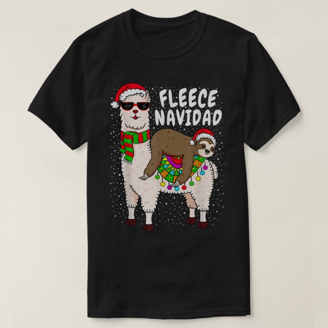 Camiseta Fleece Feliz Navidad Sloth no Natal de Llama (Frente do Design)