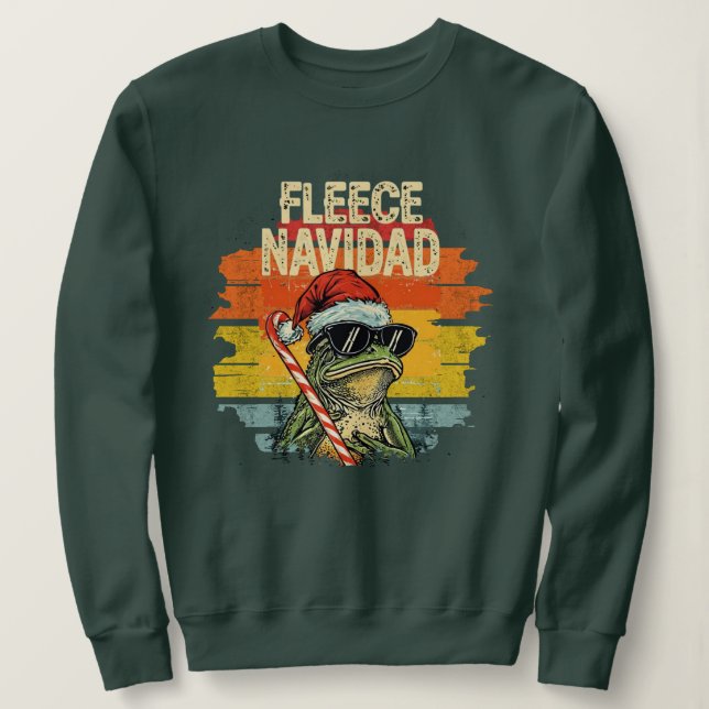 Camiseta Fleece Navidad Funny Santa Frog Retro Sweatshirt (Frente do Design)