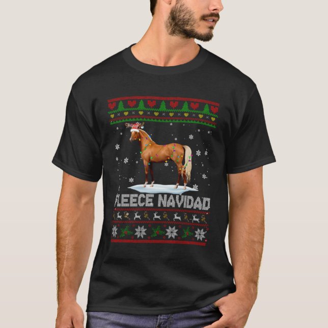 Camiseta Fleece Navidad Xmas Lights Santa Reindeer Horse Sw (Frente)