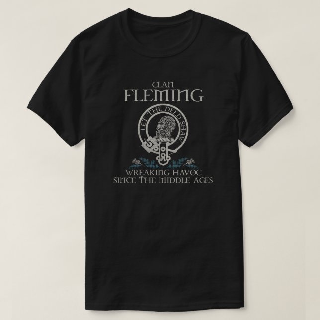 Camiseta Fleming Clan crest sobrenome escocês tartan Thistl (Frente do Design)