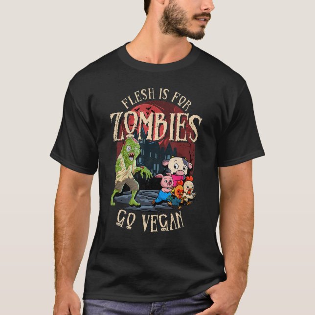 Camiseta Flesh For Zombies Go Vegan Halloween 1 (Frente)