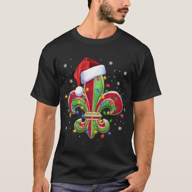 Camiseta Fleur De Lis Enfeites de natal com Santa Hat Xma (Frente)