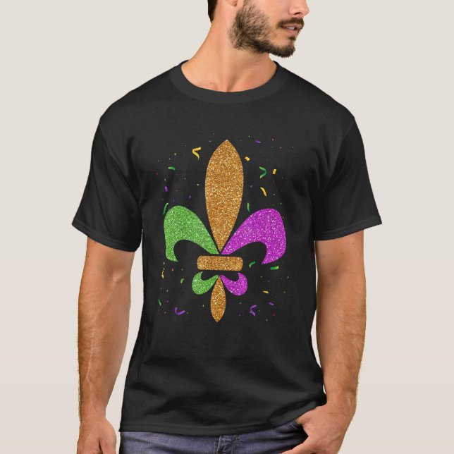 Camiseta Fleur De Lis Glitter Efeito Mardi Gras New Orlean (Frente)