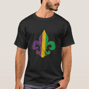 Camiseta Fleur De Lis Glitter Efeito Mardi Gras Vintage