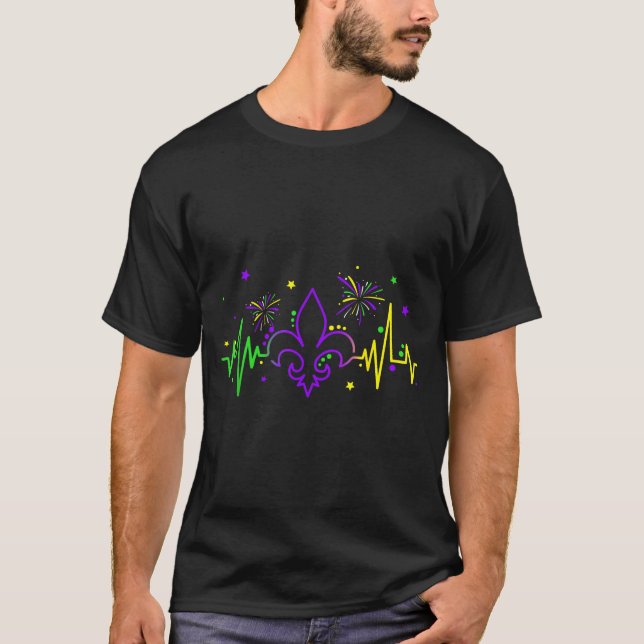Camiseta Fleur De Lis Heartbeat Nurse Mardi Gras Carnival M (Frente)