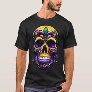 Camiseta Fleur De Lis Mardi Gras Skull Carnaval de Nova Orl