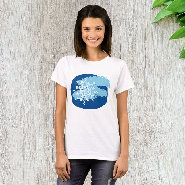 Camiseta Floco de Neve Azul Gélido Círculo Abstrato de Inve (Criador carregado)