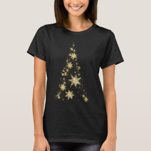 Camiseta Floco de neve bonito Glittery Dourado da árvore d