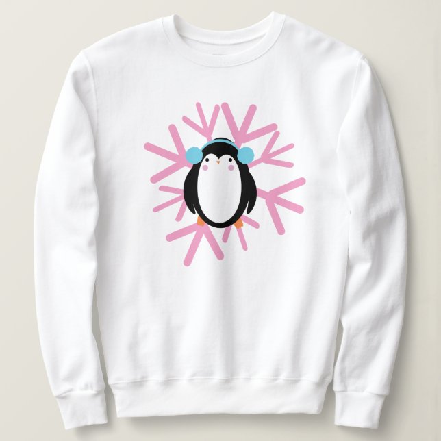 Camiseta Floco de neve de pinguim bonito no inverno (Frente do Design)