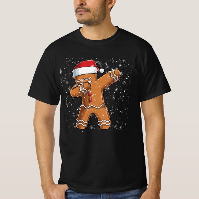 Camiseta Floco de neve Feliz Natal Dabbing Gingerbird Man (Frente)