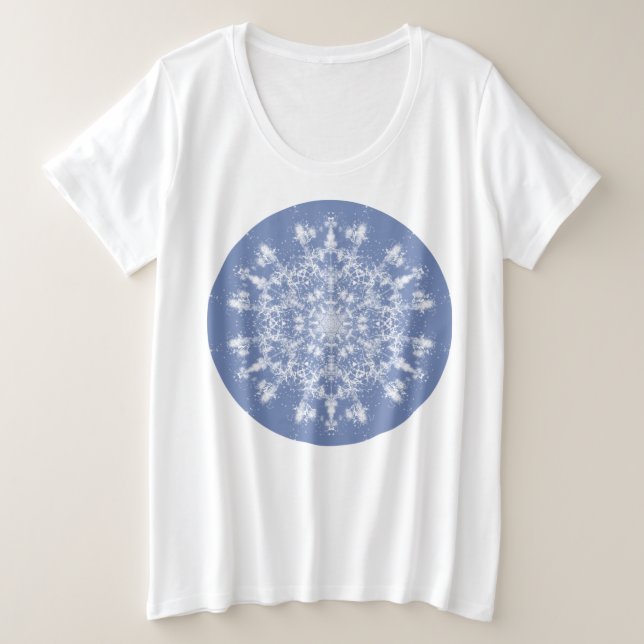 Camiseta Floco de neve Fractal abstrato Lacy em Fundo Azul (Frente do Design)