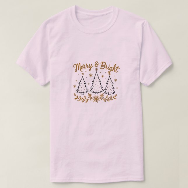 Camiseta Flocos de Natal e Neve Simples - Feliz e Brilho (Frente do Design)
