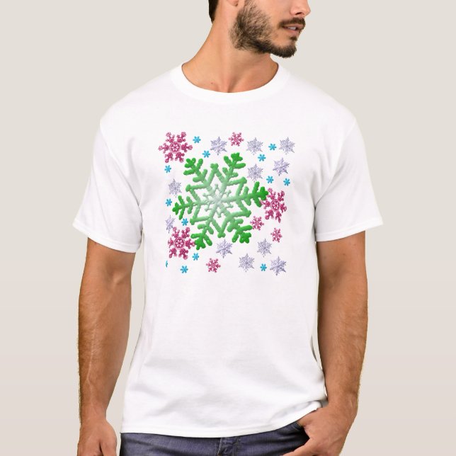Camiseta Flocos de neve azuis e prateados (Frente)