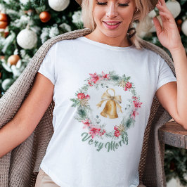 Camiseta Flocos de neve com poinsetos vermelhos personaliza