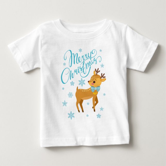 Camiseta Flocos de Neve de Inverno Veado Feliz Natal | Feri (Frente)