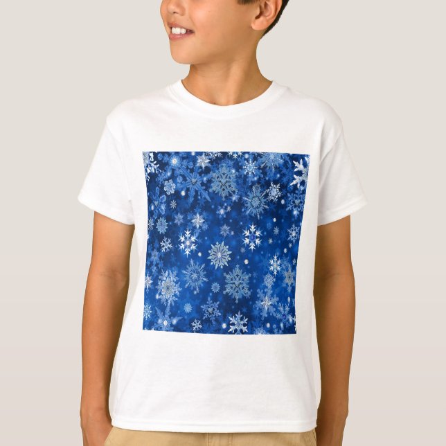 Camiseta Flocos de neve de Natal Azul e Prata (Frente)
