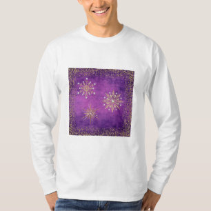 Camiseta Flocos de neve de Natal Roxo e Dourado