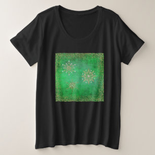 Camiseta Flocos de neve de Natal Verde e Dourado Glitter Pl