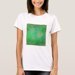 Camiseta Flocos de neve de Natal verdes e Dourados