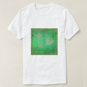 Camiseta Flocos de neve de Natal verdes e Dourados