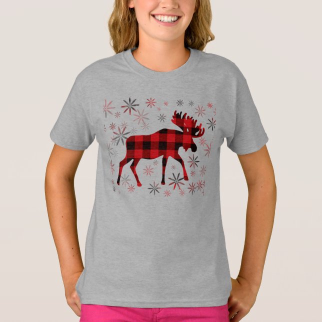 Camiseta Flocos de neve de xadrezes vermelhas da Moose Nata (Frente)