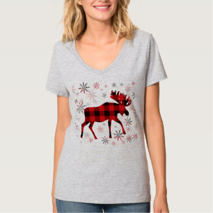 Camiseta Flocos de neve de xadrezes vermelhas da Moose Nata