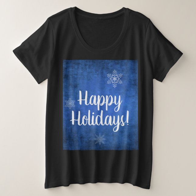 Camiseta Flocos de neve felizes em feriados no azul mais T- (Frente do Design)