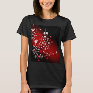 Camiseta Flocos de neve sobre fundo vermelho e preto.