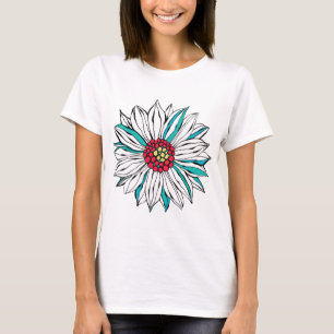 Camiseta Flor Amarelo-Amarelo-Teal Branco