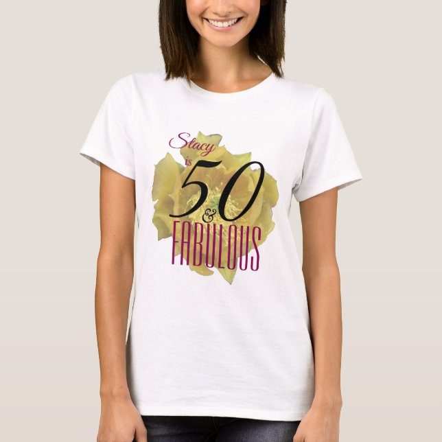 Camiseta Flor amarelo de cacto 50 e aniversário fabuloso (Frente)
