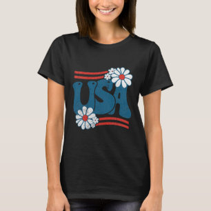 Camiseta Flor Americana Patriótica 4 de julho Groovy Americ