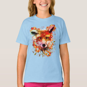 Camiseta Flor animal do espírito do Fox da aguarela da vid