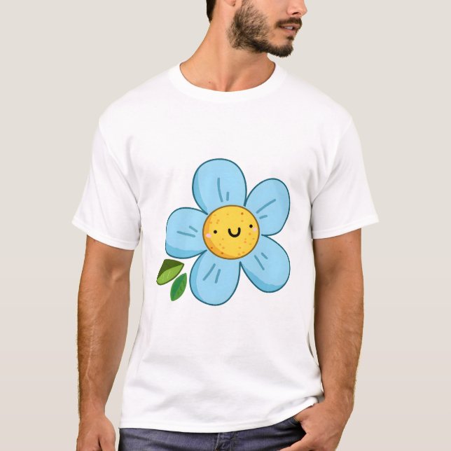 Camiseta Flor Azul Kawaii (Frente)