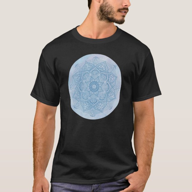 Camiseta Flor Azul Menina bonito Zen Boho Lotus M (Frente)