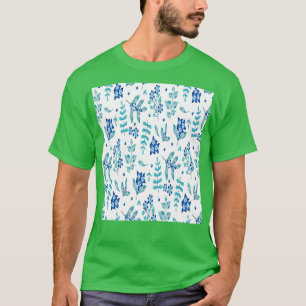 Camiseta Flor Azul Padrão de Aquarela Floral