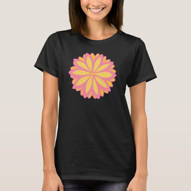 Camiseta Flor Botânica Rosa E Amarelo (Frente)