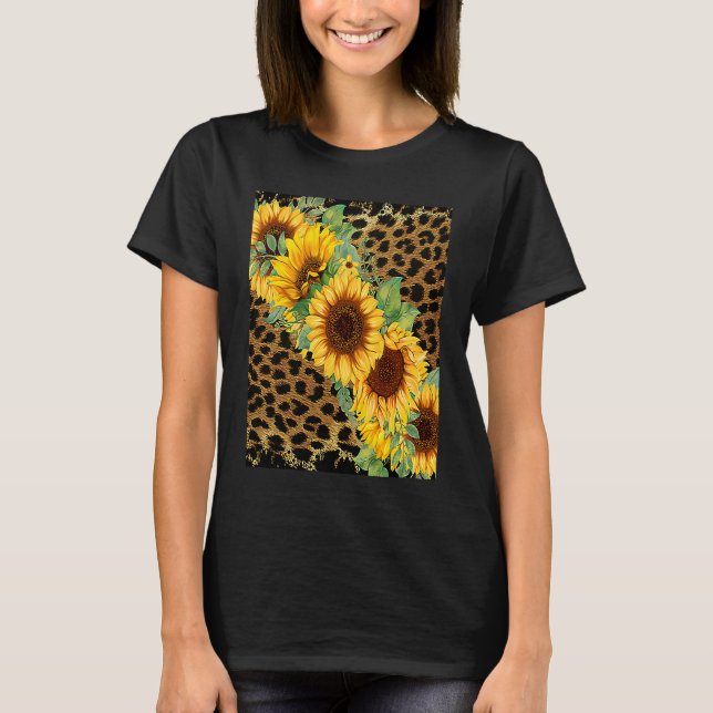 Camiseta Flor Branca de Padrão-Leopardo Azul e Branco (Frente)