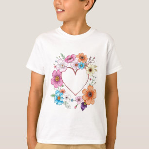 Camiseta Flor Cardíaco Romântico Flores Desenhadas À Mão